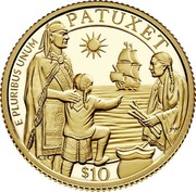 USA $10 400th Anniversary of the Mayflower Voyage 2020 W Proof E PLURIBUS UNUM PATUXET CTC PH $10 coin obverse USA $10 400th Anniversary of the Mayflower Voyage 2020 W Proof E PLURIBUS UNUM PATUXET CTC PH $10 coin obverse