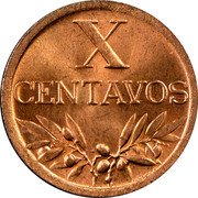 Portugal 10 Centavos 1944 KM# 583 Republic X CENTAVOS coin reverse