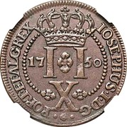 Portugal 10 Reis 10 Reis Jose I 1750 KM# 2 II IOSEPHUS I D G PORT ET ALG REX X coin reverse Portugal 10 Reis 10 Reis Jose I 1750 KM# 2 II IOSEPHUS I D G PORT ET ALG REX X coin reverse
