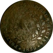 Portugal 10 Reis Maria II 1839 KM# 470 PORTVGALIE ET ALGARBIORUM REGINA 1839 X coin reverse Portugal 10 Reis Maria II 1839 KM# 470 PORTVGALIE ET ALGARBIORUM REGINA 1839 X coin reverse