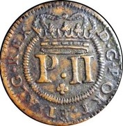 Portugal 10 Reis (X. 1/2 Vinten) Pedro II 1699 KM# 168 P.II D.G.PORT.ET.ALG.REX coin obverse Portugal 10 Reis (X. 1/2 Vinten) Pedro II 1699 KM# 168 P.II D.G.PORT.ET.ALG.REX coin obverse