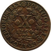 Portugal 10 Reis (X) Jose I 1764 KM# 243.2 PORTUGALIÆ ET ALGARBIORUM REX X 1764 coin reverse Portugal 10 Reis (X) Jose I 1764 KM# 243.2 PORTUGALIÆ ET ALGARBIORUM REX X 1764 coin reverse