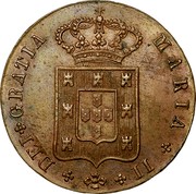 Portugal 10 Reis (X) 1836 KM# 406 Kingdom Milled coinage MARIA II DEI GRATIA coin obverse Portugal 10 Reis (X) 1836 KM# 406 Kingdom Milled coinage MARIA II DEI GRATIA coin obverse