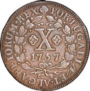 Portugal 10 Reis (X) Jose I 1757 KM# 243.1 PORTUGALIÆ ET ALGARBIORUM REX X 1752 coin reverse Portugal 10 Reis (X) Jose I 1757 KM# 243.1 PORTUGALIÆ ET ALGARBIORUM REX X 1752 coin reverse