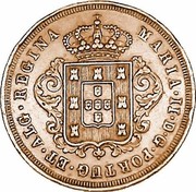 Portugal 10 Reis (X Reis) 1852 KM# 2 Prortuguese colony Early coinage MARIA II D G PORTUG ET ALG REGINA coin obverse Portugal 10 Reis (X Reis) 1852 KM# 2 Prortuguese colony Early coinage MARIA II D G PORTUG ET ALG REGINA coin obverse