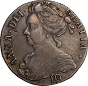UK 10 Shillings Anne 1706 Sp 5701 KM# 149.1 ANNA DEI GRATIA coin obverse UK 10 Shillings Anne 1706 Sp 5701 KM# 149.1 ANNA DEI GRATIA coin obverse