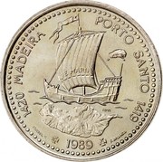 Portugal 100 Escudos Discovery of Madeira and Porto Santo 1989 KM# 647 1420 MADEIRA PORTO SANTO 1419 AVE MARIA INCM ISABEL C 1989 F.BRANCO coin reverse Portugal 100 Escudos Discovery of Madeira and Porto Santo 1989 KM# 647 1420 MADEIRA PORTO SANTO 1419 AVE MARIA INCM ISABEL C 1989 F.BRANCO coin reverse