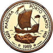 Portugal 100 Escudos Discovery of Madeira and Porto Santo 1989 Proof KM# 647b 1420 MADEIRA PORTO SANTO 1419 AVE MARIA INCM ISABEL C 1989 F. BRANCO coin reverse