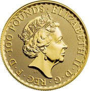 UK 100 Pounds Britannia Brilliant Uncirculated 2021 Bullion ELIZABETH II D G REG F D 100 POUNDS J.C coin obverse UK 100 Pounds Britannia Brilliant Uncirculated 2021 Bullion ELIZABETH II D G REG F D 100 POUNDS J.C coin obverse