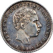 Portugal 100 Reis 1861 KM# 497 Kingdom Decimal coinage PETRUS V PORTUG ET ALGARB REX 1858 coin obverse Portugal 100 Reis 1861 KM# 497 Kingdom Decimal coinage PETRUS V PORTUG ET ALGARB REX 1858 coin obverse