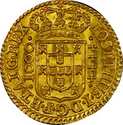 Portugal 1000 Reis Quartinho Jose I 1752 KM# 249.2 1000 IOSEPHUS D D PORT ET ALG REX coin obverse Portugal 1000 Reis Quartinho Jose I 1752 KM# 249.2 1000 IOSEPHUS D D PORT ET ALG REX coin obverse