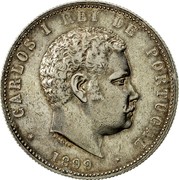 Portugal 1000 Reis 1000 Reis Carlos I 1899 KM# 540 CARLOS I REI DE PORTUGAL V.ALVES 1899 coin obverse Portugal 1000 Reis 1000 Reis Carlos I 1899 KM# 540 CARLOS I REI DE PORTUGAL V.ALVES 1899 coin obverse
