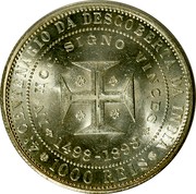 Portugal 1000 Reis 400th Anniversary of the Discovery of India 1898 KM# 539 4º. CENTENARIO DA DESCOBERTA DA INDIA IN HOC SIGNO VINCES 1498-1898 1000 REIS coin reverse Portugal 1000 Reis 400th Anniversary of the Discovery of India 1898 KM# 539 4º. CENTENARIO DA DESCOBERTA DA INDIA IN HOC SIGNO VINCES 1498-1898 1000 REIS coin reverse