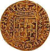 Portugal 1000 Reis Pedro II 1690 KM# 155 PETRVS * II * D * G * P * ET * ALG * REX 1000 coin obverse Portugal 1000 Reis Pedro II 1690 KM# 155 PETRVS * II * D * G * P * ET * ALG * REX 1000 coin obverse