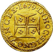 Portugal 1000 Reis Pedro Prince Regent 1679 KM# 115 IN · HOC · SIGNO · VINCES coin reverse Portugal 1000 Reis Pedro Prince Regent 1679 KM# 115 IN · HOC · SIGNO · VINCES coin reverse