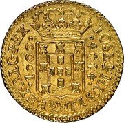 Portugal 1000 Reis (Quartinho. 1200 Reis) 1752 KM# 249.1 Kingdom Milled coinage 1000 IOANNES V D G P ET ALG REX coin obverse Portugal 1000 Reis (Quartinho. 1200 Reis) 1752 KM# 249.1 Kingdom Milled coinage 1000 IOANNES V D G P ET ALG REX coin obverse