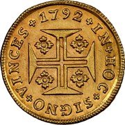 Portugal 1000 Reis (Quartinho. 1200 Reis) 1792 KM# 292 Kingdom Milled coinage IN HOC SIGNO VINCES 1789 coin reverse Portugal 1000 Reis (Quartinho. 1200 Reis) 1792 KM# 292 Kingdom Milled coinage IN HOC SIGNO VINCES 1789 coin reverse