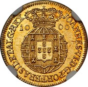 Portugal 1000 Reis (Quartinho. 1200 Reis) 1821 KM# 360 Kingdom Milled coinage 1000 JOANNES VI D G PORT BRASIL ET ALG REX coin obverse Portugal 1000 Reis (Quartinho. 1200 Reis) 1821 KM# 360 Kingdom Milled coinage 1000 JOANNES VI D G PORT BRASIL ET ALG REX coin obverse