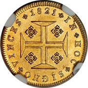 Portugal 1000 Reis (Quartinho. 1200 Reis) 1821 KM# 360 Kingdom Milled coinage IN HOC SIGNO VINCES 1821 coin reverse Portugal 1000 Reis (Quartinho. 1200 Reis) 1821 KM# 360 Kingdom Milled coinage IN HOC SIGNO VINCES 1821 coin reverse