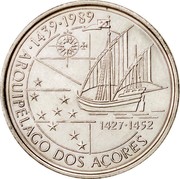 Portugal 100$00 Discovery of Azores 1989 KM# 648 1439 1989 ARQUIPÉLAGO DOS AÇORES 1427 1452 coin reverse Portugal 100$00 Discovery of Azores 1989 KM# 648 1439 1989 ARQUIPÉLAGO DOS AÇORES 1427 1452 coin reverse