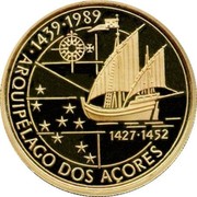 Portugal 100$00 Discovery of Azores 1989 Proof KM# 648b ARQUIPÉLAGO DOS AÇORES 1439 1989 1427 1452 coin reverse