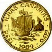 Portugal 100$00 Discovery of the Canary Islands 1989 Proof KM# 646b 1336 ILHAS CANARIAS 1479 S. MACHADO INCM 1989 coin reverse