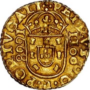 Portugal 1100 Reis (1/4 Moeda) Pedro Prince Regent 1668 KM# 87 PETRVS D G PORTVGALIÆ 1100 coin obverse Portugal 1100 Reis (1/4 Moeda) Pedro Prince Regent 1668 KM# 87 PETRVS D G PORTVGALIÆ 1100 coin obverse