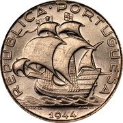 Portugal 2 $ 50 Early Sailing Ship 1944 KM# 580 REPUBLICA PORTUGUESA FRAGOSO. GR. J. DA SILVA 1944 coin obverse Portugal 2 $ 50 Early Sailing Ship 1944 KM# 580 REPUBLICA PORTUGUESA FRAGOSO. GR. J. DA SILVA 1944 coin obverse
