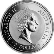 Australia 2 Dollars Kookaburra. 40 hour Famine Appeal Privy Mark 1995 Proof KM# 261.4 ELIZABETH II AUSTRALIA 2 DOLLARS coin obverse Australia 2 Dollars Kookaburra. 40 hour Famine Appeal Privy Mark 1995 Proof KM# 261.4 ELIZABETH II AUSTRALIA 2 DOLLARS coin obverse