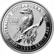 Australia 2 Dollars Kookaburra. 40 hour Famine Appeal Privy Mark 1995 Proof KM# 261.4 THE AUSTRALIAN KOOKABURRA 2 OZ. 999 SILVER 1995 coin reverse Australia 2 Dollars Kookaburra. 40 hour Famine Appeal Privy Mark 1995 Proof KM# 261.4 THE AUSTRALIAN KOOKABURRA 2 OZ. 999 SILVER 1995 coin reverse