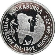 Australia 2 Dollars Kookaburra. Adelaide Pound Privy Mark 1992 KM# 227 THE AUSTRALIAN KOOKABURRA 2 OZ 999 SILVER 1992 coin reverse Australia 2 Dollars Kookaburra. Adelaide Pound Privy Mark 1992 KM# 227 THE AUSTRALIAN KOOKABURRA 2 OZ 999 SILVER 1992 coin reverse
