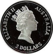Australia 2 Dollars Kookaburra. American Eagle Privy Mark 1993 KM# 230 ELIZABETH II AUSTRALIA 2 DOLLARS coin obverse Australia 2 Dollars Kookaburra. American Eagle Privy Mark 1993 KM# 230 ELIZABETH II AUSTRALIA 2 DOLLARS coin obverse