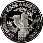 Australia 2 Dollars Kookaburra. American Eagle Privy Mark 1993 KM# 230 THE AUSTRALIAN KOOKABURRA 2 OZ 999 SILVER 1993 coin reverse Australia 2 Dollars Kookaburra. American Eagle Privy Mark 1993 KM# 230 THE AUSTRALIAN KOOKABURRA 2 OZ 999 SILVER 1993 coin reverse