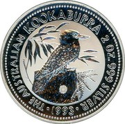 Australia 2 Dollars Kookaburra. Dump Privy Mark 1993 KM# 179 THE AUSTRALIAN KOOKABURRA 2 OZ. 999 SILVER 1993 coin reverse Australia 2 Dollars Kookaburra. Dump Privy Mark 1993 KM# 179 THE AUSTRALIAN KOOKABURRA 2 OZ. 999 SILVER 1993 coin reverse