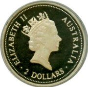 Australia 2 Dollars Kookaburra. Edward VII Sovereign Privy Mark 1994 Proof KM# 230.1 ELIZABETH II AUSTRALIA 2 DOLLARS coin obverse Australia 2 Dollars Kookaburra. Edward VII Sovereign Privy Mark 1994 Proof KM# 230.1 ELIZABETH II AUSTRALIA 2 DOLLARS coin obverse