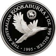 Australia 2 Dollars Kookaburra. Florin 1934 privy mark 1995 Proof KM# 290.3 THE AUSTRALIAN KOOKABURRA 2 OZ. 999 SILVER 1995 coin reverse Australia 2 Dollars Kookaburra. Florin 1934 privy mark 1995 Proof KM# 290.3 THE AUSTRALIAN KOOKABURRA 2 OZ. 999 SILVER 1995 coin reverse