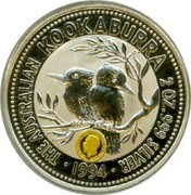 Australia 2 Dollars Kookaburra. George V small head Sovereign Privy Mark 1994 KM# 230.5 THE AUSTRALIAN KOOKABURRA 2 OZ 999 SILVER 1994 coin reverse Australia 2 Dollars Kookaburra. George V small head Sovereign Privy Mark 1994 KM# 230.5 THE AUSTRALIAN KOOKABURRA 2 OZ 999 SILVER 1994 coin reverse