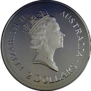 Australia 2 Dollars Kookaburra. NAA logo Privy Mark 1992 Proof KM# 227.2 ELIZABETH II AUSTRALIA 2 DOLLARS coin obverse Australia 2 Dollars Kookaburra. NAA logo Privy Mark 1992 Proof KM# 227.2 ELIZABETH II AUSTRALIA 2 DOLLARS coin obverse