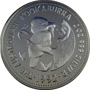Australia 2 Dollars Kookaburra. NAA logo Privy Mark 1992 Proof KM# 227.2 THE AUSTRALIAN KOOKABURRA 2 OZ 999 SILVER 1992 coin reverse Australia 2 Dollars Kookaburra. NAA logo Privy Mark 1992 Proof KM# 227.2 THE AUSTRALIAN KOOKABURRA 2 OZ 999 SILVER 1992 coin reverse