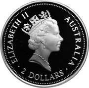 Australia 2 Dollars Kookaburra. Penny 1937 privy mark 1997 Proof KM# 363.3 ELIZABETH II AUSTRALIA 2 DOLLARS coin obverse Australia 2 Dollars Kookaburra. Penny 1937 privy mark 1997 Proof KM# 363.3 ELIZABETH II AUSTRALIA 2 DOLLARS coin obverse