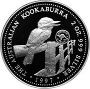 Australia 2 Dollars Kookaburra. Penny 1937 privy mark 1997 Proof KM# 363.3 THE AUSTRALIAN KOOKABURRA 2 OZ. 999 SILVER 1998 coin reverse Australia 2 Dollars Kookaburra. Penny 1937 privy mark 1997 Proof KM# 363.3 THE AUSTRALIAN KOOKABURRA 2 OZ. 999 SILVER 1998 coin reverse