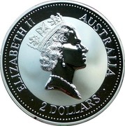 Australia 2 Dollars Kookaburra. Two Whales Privy Mark 1993 KM# 179.3 ELIZABETH II AUSTRALIA 2 DOLLARS coin obverse Australia 2 Dollars Kookaburra. Two Whales Privy Mark 1993 KM# 179.3 ELIZABETH II AUSTRALIA 2 DOLLARS coin obverse