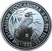 Australia 2 Dollars Kookaburra. Two Whales Privy Mark 1993 KM# 179.3 THE AUSTRALIAN KOOKABURRA 2 OZ. 999 SILVER 1993 coin reverse Australia 2 Dollars Kookaburra. Two Whales Privy Mark 1993 KM# 179.3 THE AUSTRALIAN KOOKABURRA 2 OZ. 999 SILVER 1993 coin reverse