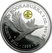 Australia 2 Dollars Kookaburra. USA Gold Eagle privy mark 1995 Proof KM# 290.4 THE AUSTRALIAN KOOKABURRA 2 OZ. 999 SILVER 1995 coin reverse Australia 2 Dollars Kookaburra. USA Gold Eagle privy mark 1995 Proof KM# 290.4 THE AUSTRALIAN KOOKABURRA 2 OZ. 999 SILVER 1995 coin reverse