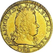 Portugal 2 Escudos Joan V 1722 L KM# 212 IOANNES V D G PORT ET ALG REX 1722 L coin obverse Portugal 2 Escudos Joan V 1722 L KM# 212 IOANNES V D G PORT ET ALG REX 1722 L coin obverse