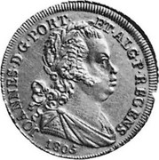 Portugal 2 Escudos (1/2 Peca. 3200 Reis) 1805 KM# 339 Kingdom Milled coinage JOANNES D G PORT ET ALG P REGENS 1805 coin obverse