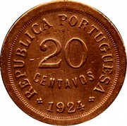 Portugal 20 Centavos 1924 KM# 574 Republic REPUBLICA PORTUGUESA 20 CENTAVOS 1924 coin obverse Portugal 20 Centavos 1924 KM# 574 Republic REPUBLICA PORTUGUESA 20 CENTAVOS 1924 coin obverse