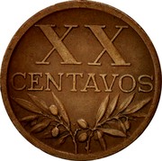 Portugal 20 Centavos 1945 KM# 584 Republic XX CENTAVOS coin reverse Portugal 20 Centavos 1945 KM# 584 Republic XX CENTAVOS coin reverse
