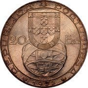 Portugal 20 Escudos 25th Anniversary of Financial Reform 1953 KM# 585 REPUBLICA PORTUGUESA 20 ESC. 1953 coin obverse Portugal 20 Escudos 25th Anniversary of Financial Reform 1953 KM# 585 REPUBLICA PORTUGUESA 20 ESC. 1953 coin obverse