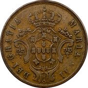 Portugal 20 Reis 1843 KM# 12 Portuguese Administration Provincial coinage MARIA II DEI GRATIA coin obverse Portugal 20 Reis 1843 KM# 12 Portuguese Administration Provincial coinage MARIA II DEI GRATIA coin obverse